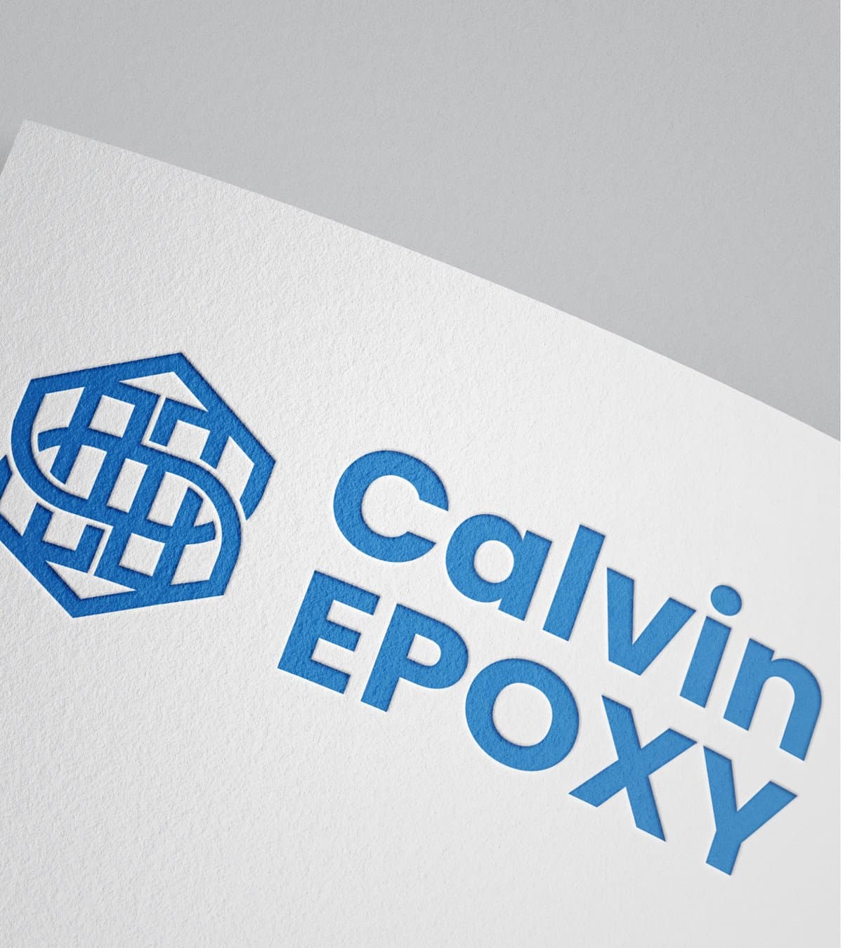 Letterpress Calvin Epoxy lockup in blue ink